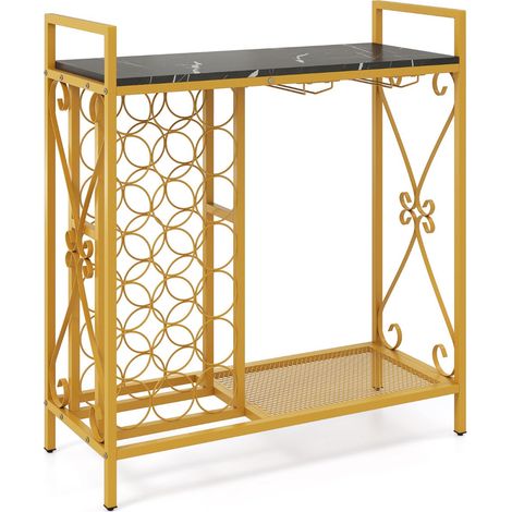 Casier à vin 93 x 38 x 102 cm avec 21 bouteilles et porte-verres fonctionnel style rustique en métal bois d'ingénierie marron