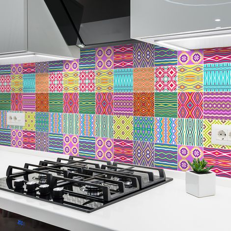 Sticker Mural Carrelage adhésif Cuisine Salle de Bain - 24 STICKERS CARRELAGES AZULEJOS ANÉMONIA - 24stickers10x10cm (1/5)