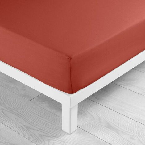 Drap-housse 2 personnes 140 x 190 cm coton 57 fils LINA Terracotta – Bonnet 30 cm