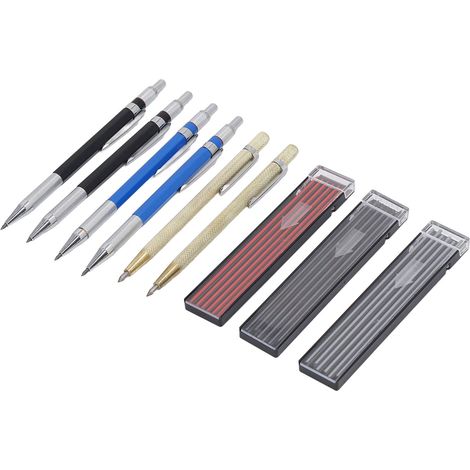 Set de crayons de menuisier 2 traceurs, 36 mines de rechange, 4 crayons tout métal 2mm pour travail du bois. (1/5)