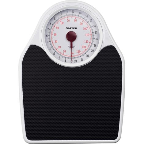 Salter 145 BKDR Bilancia Da Bagno Pesapersone Meccanica Doctor Style, Fitness, Max 150kg, Ampia Piattaforma, Quadrante A Vista, Batterie Non Richieste, Misurazioni Precise In Kg,st E Lb, Bianco/nero