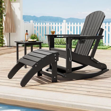 Repose‑pied Adirondack en résine HDPE noir, compatible fauteuil Adirondack pour terrasse, piscine et jardin (1/5)