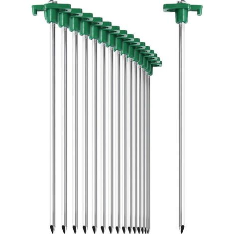 16 Steel Tent Pegs – Long and Durable Tent Pegs with Plastic Holders for Camping 300 x 6 mm (1/5)