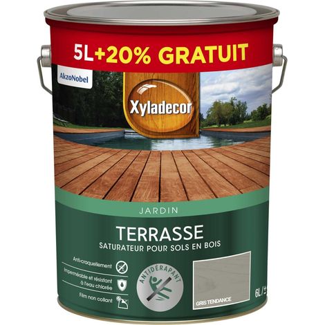 Saturateur pour Sols Extérieurs en Bois Terrasses, Abords de Piscine, Caillebotis Antidérapant Couleur : Mat Gris Tendance Quantité : 5L + 20% gratuit (1/5)