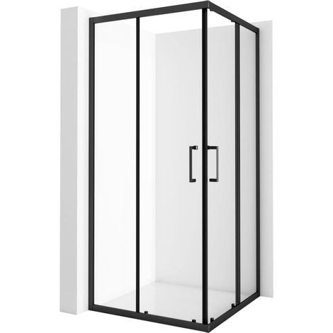 Schwarzer Eckeinstieg Duschkabine 80x80cm Doppelschiebetür, Schiebetüren Duschabtrennung Duschwand aus 5mm ESG gehärtetes Glas, Dusche Sicherheitsglas Duschtür Höhe 185cm (1/5)