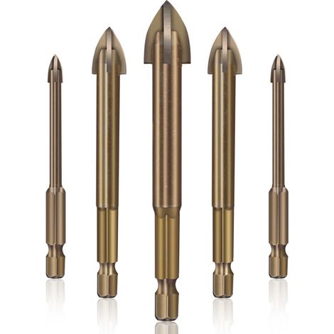 Set di punte per trapano per piastrelle, vetro e ceramica, strumento di foratura universale ed efficiente, 5 pezzi (1/4)