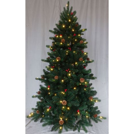 Árbol de Navidad LED 180cm con Piñas y Bolitas Rojas