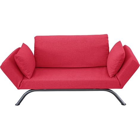 EVERGREENWEB Divano Letto 2 Posti moderno di Design Scandinavo colore Rosso Braccioli regolabili con Cuscini, Materasso Waterfoam 80x200 ideale per Casa Hotel Albergo, struttura in metallo - LIV (1/5)