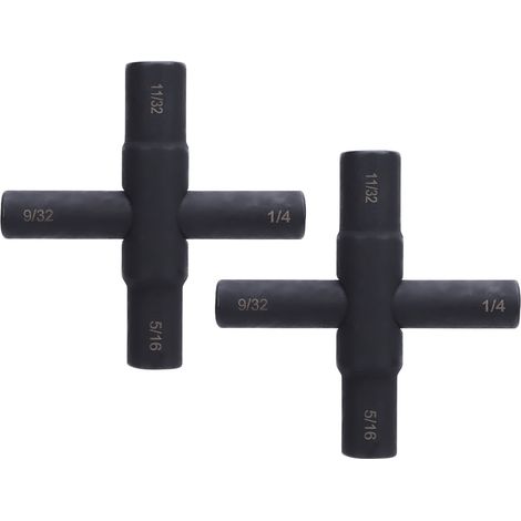 [JAMAIS UTILISÉ]Clé à robinet en croix (lot de 2) pour robinet de puisage à 4 voies en acier, finition phosphatée noire, compatible avec les tuyaux de 1/4, 9/32, 5/16 et 11/32 pouces. (1/5)