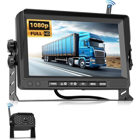Caméra de Recul Moniteur sans Fil 1080P, Kit Moniteur avec Écran IPS 7 Pouces pour Camion, Bus, Camionnette, Camping Car, Pick-up, IP68 Waterproof, Vision Nocturne, Lignes de Conduite DIY (1/5)