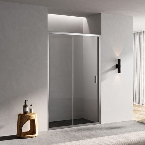 Porte Douche Coulissante Niche Verre 120 cm Profilé Alu mat - Ibiza (1/4)