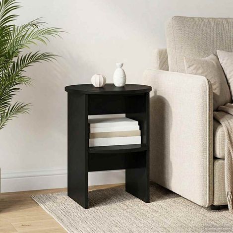 Meuble d’appoint avec rangement noir en bois d’ingénierie Ø40 x 50 cm - PANGIVO (1/4)