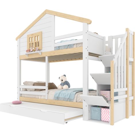 Cama Litera 90x200 Cm Estructura Pino Diseño Cabaña (1/5)