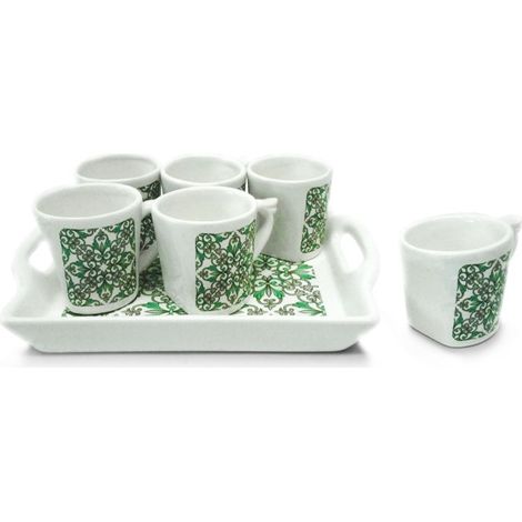 Set 6 Tazzine Tazze Caffè con Vassoio in Ceramica Decoro Agadir (1/2)