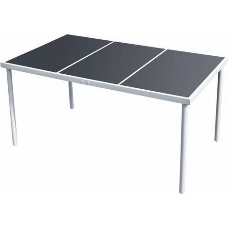 Table de jardin verre noir et pieds métal gris Keera 150cm (1/2)