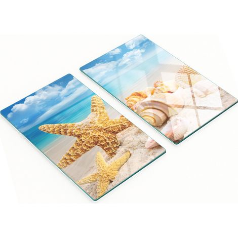 Tableros de vidrio duraderos y elegantes con dise帽o de estrellas de mar y conchas marinas, 2x30x52 cm.
