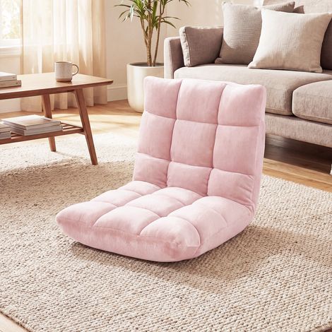 Folding floor chair/armchair with adjustable backrest and high-density foam (light pink) (1/5)