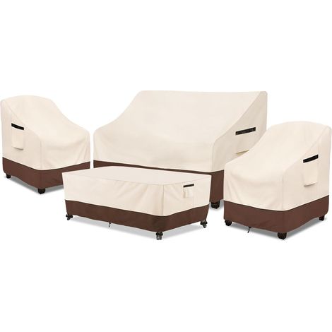 Rileytee Schutzhülle für Gartenmöbel, 4-teilig, 600D strapazierfähig, 100% wasserdicht, passend für Zweisitzer-Sofa, 2 Stühle und Couchtisch (Beige & Braun, Klein) (1/5)