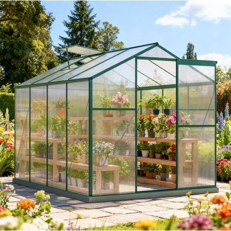 Serre de jardin 253x190x200 cm en aluminium vert, design moderne pour potager FLORAGRACE (1/5)