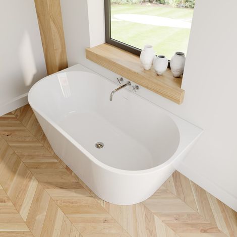 1600 x 800mm Freestanding Double Ended Back To Wall Bath White Acrylic Bathroom Modern (1/5)