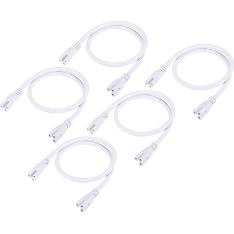 5 pcs T5 T8 LED Tube Connecteur Rond Câble, Extensible Cordon avec Double Fin Connecter éclairage Tubes, pour LED Intégré Tubes (Blanc, 1.64-Pieds) (1/5)