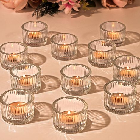 bougeoirs Transparents pour Bougies Chauffe-Plat, Petits bougeoirs nervurés en Verre pour fête de Mariage, fête prénuptiale, Centre de Table, décoration d'intérieur (1/5)