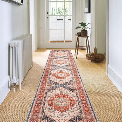Tapis de Couloir Long 60 x 300 cm Lavable Antidérapant Doux Microfibre Vintage Médaille Orange Tapis pour Salon Chambre Cuisine (1/4)