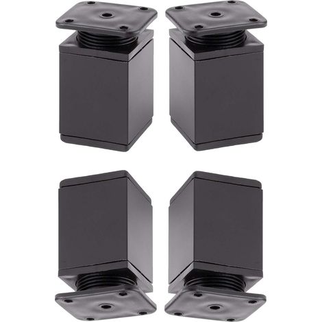 Cyclingcolors – Lot de 4 pieds de meuble carrés 40 x 40mm – Ajustables jusqu'à 75mm – Plastique noir mat à visser – Capacité de charge 40kg