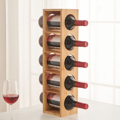 Sifree – Étagère à vin en bambou 5 emplacements – Dimensions 13.5x12x53cm – Stockage horizontal pour éviter l’oxydation – Design naturel