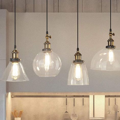 4PCS Lustre Suspension en Verre Industrielle Rétro Luminaire Vintage Lampe de Plafond E27 Abat-jour pour Salon Chambre Cuisine Transparent (1/5)
