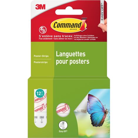 COMMAND BANDES DE SUSPENSION POUR PETITES PHOTOS, LOT DE 12 BANDES ADHÉSIVES, BLANCHES - FIXATION SANS DOMMAGE - POUR POSTERS, C