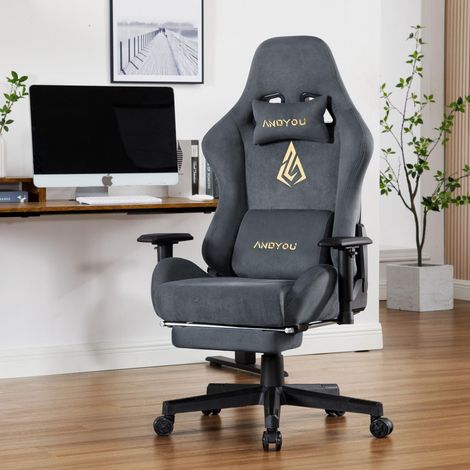 Chaise gaming respirante ANDYOU avec repose-pieds, réglable et pivotante, grise Chaise gaming respirante ANDYOU avec repose-pieds, réglable et pivotante, grise