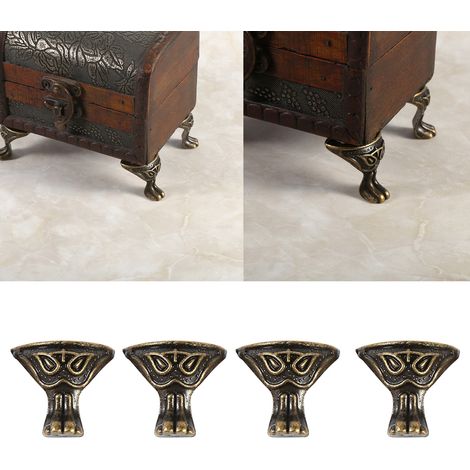 4Pcs Coffret à Bijoux Vintage en Bois avec Pieds Décoratifs en Laiton Antique et Protège-Coins (1/5)