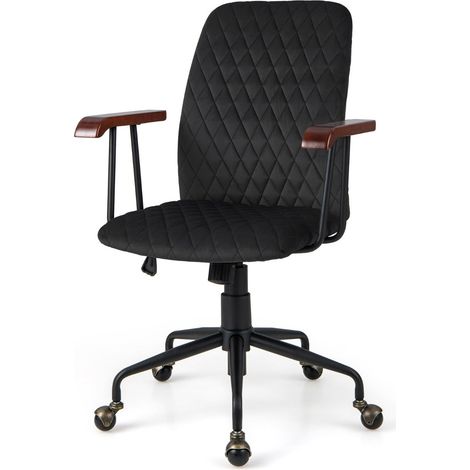 Fauteuil de bureau pivotant en velours noir 62,5 x 60,5 x 89,5-97,5 cm dossier basculant ergonomique chic vintage en velours noir