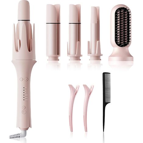 Fer à friser automatique - 4-en-1 en céramique avec peigne styler, 25-42mm, Têtes interchangeables, Température réglable, Anti-brulure, Pour coiffures courtes et longues (1/5)