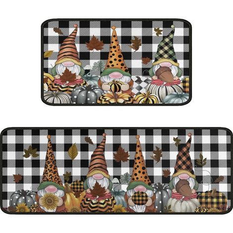 Tapis de cuisine automnaux à motifs citrouille et gnome (lot de 2), antidérapants, imperméables et compatibles avec l'évier.