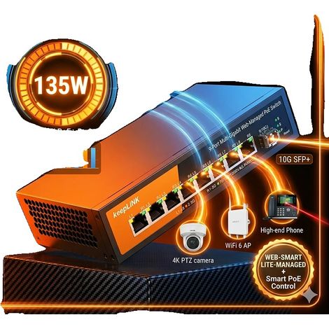 Switch PoE gestibile via web, 9 porte 2.5G/10G, funzionalità VLAN e QoS, 8 porte PoE da 2.5G e 1 porta SFP da 10G. (1/2)