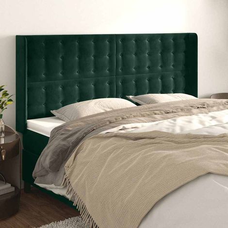vidaXL Cabecero con orejas de terciopelo verde oscuro 163x16x118/128cm (1/5)