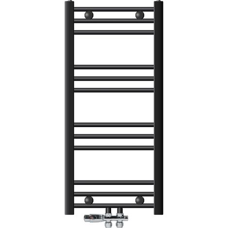 ECD Germany Radiador Toallero de Baño Sahara 400 x 800 mm Antracita Recto con Termostato, con Conexión Central en Forma Recta al Suelo, Calentador Secador de Toallas, con Kit de Montaje Incluído