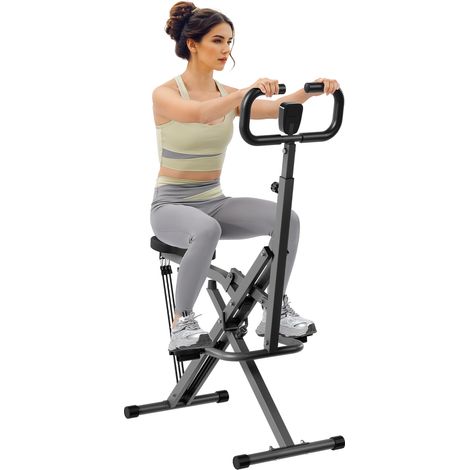 Machine à squats assise réglable en 3 vitesses Écran LCD Presses à cuisses 63x89x155cm Multifonction Appareil de Fitness Rameur Gris