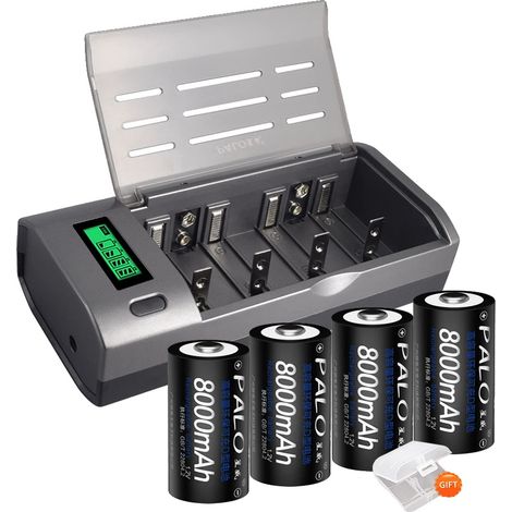 Batería recargable de alta capacidad de 8000 mAh, cargador inteligente incluido, 4 baterías, 1 cargador. (1/2)