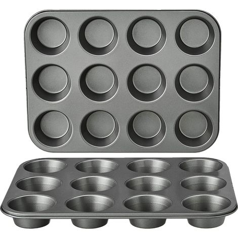 Moldes redondos para muffins de acero al carbono antiadherente, juego de 2, color gris (1/5)