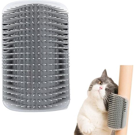 Brosse murale d'angle pour chat, brosse de massage et de toilettage auto-nettoyante, accessoire de soin pour chats, gris, 1 pièce (1/5)