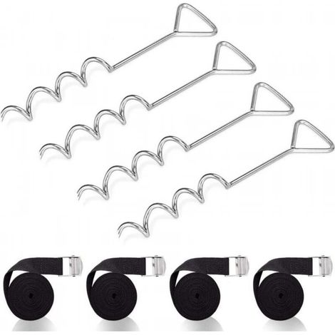 Ancrage au Sol Trampoline avec Sangles - Boucles en Acier, Kit d'ancrage Trampoline Spiralés en Acier, Fixation pour Trampoline, Robustes Piquet d'ancrage pour Trampoline Tentes Balançoire (1/5)