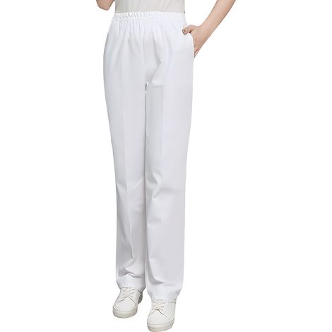 1 pantalon d'infirmière, taille élastique, polyester, blanc/rose/bleu, printemps-automne, usage hospitalier (1/5)