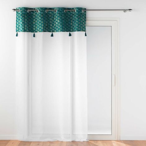 Voilage a oeillets 140 x 240 cm voile sablé + haut velours Evie Bleu (1/3)