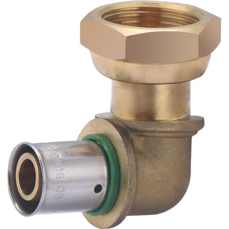 Noyon & Thiebault – Coude femelle écrou libre à sertir pour tube PER Ø16 – Entrée mâle 20x27 (3/4) – Laiton brut – Pression max 6 bar – Pour circuits d'eau chaude/froide - F20x27