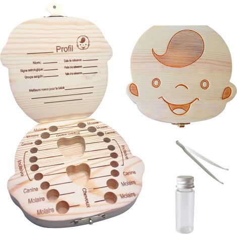 Boîte à Dents De Lait En Bois Avec Étiquette Française, Boîtes à Dents Pour Enfants et Filles, Boîtes à Souvenirs en Bois Boîtes à Dents Pour Bébés Cadeaux (1/5)