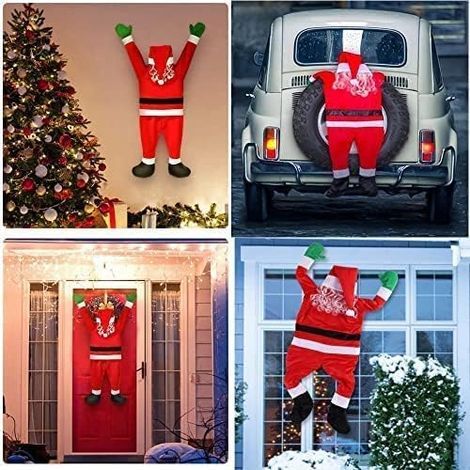 Große, hängende Weihnachtsdekoration (108/170 cm), Weihnachtsmann zum Aufhängen für drinnen und draußen, für Haus, Tür, Wand, Fenster, Auto, Treppe, Dach, Rot (1/5)