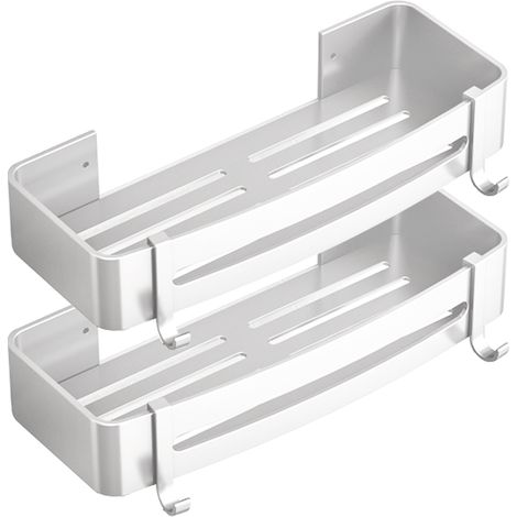 estantes de ducha, 1 jabonera, 4 ganchos, acero inoxidable, no requiere taladrar, baño, cocina (1/5)
